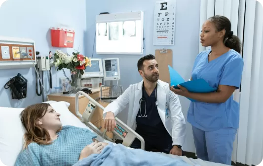 the nurse discussing with patient